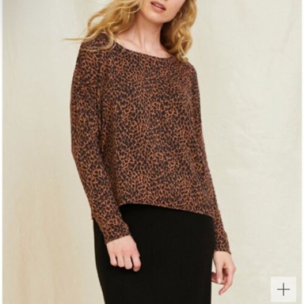 Garnet Hill Silk Oversized Black/Brown Leopard Print Sweater Top | Size XS